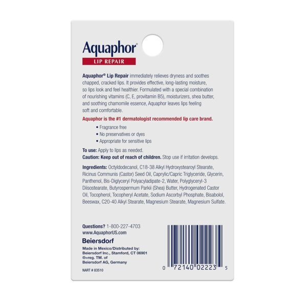 Aquaphor Lip Repair Ointment, Moisturizing Lip Balm Pack, Relieves Dryness, 0.35 Tube, Pack of 2 - Image 9