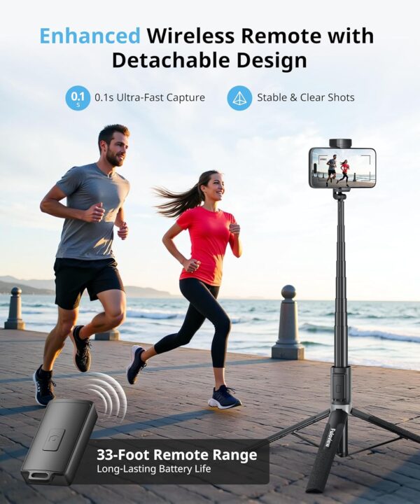 60'' Selfie Stick Tripod,Tripod for iPhone Wireless Remote for Selfies,Group Photograph,Video Recording. Phone Stand Compatible with iPhone Android Phone,Camera - Image 3