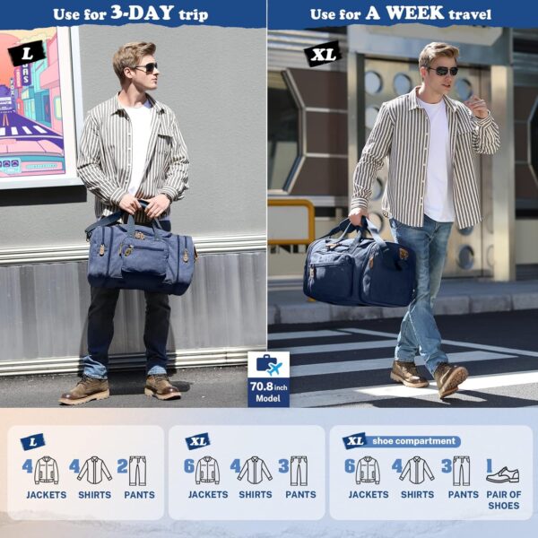Gonex Canvas Duffle Bag for Travel 50L Expandable Duffel Weekend Overnight Bag men (Blue) - Image 10
