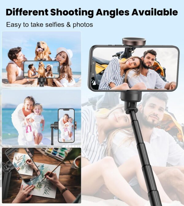 TONEOF 60" Selfie Stick Tripod for Video,All-in-1 Extendable Cell Phone Tripod Stand with Integrated Remote,360° Rotate Lightweight & Portable Tripod for 4-7” iPhone/Android/Photo & Video Kits/Travel - Image 3