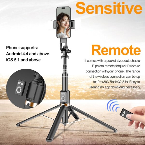 Stick Selfie Phone Tripod - 86.6'' Cell Phone Holder with Detachable Wireless Remote, Video and Picture, Phone Stand for iPhone Quadpod, Android, Camera - Image 4