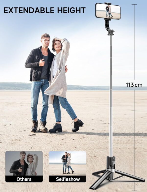 45" Selfie Stick Tripod with 2 Lights, Extendable 5 in 1 Selfie Stick Phone Tripod, Portable Selfie Sticks with Wireless Remote Compatible with iPhone 15/14/13 Pro Max, Samsung, Android, Gopro - Image 3
