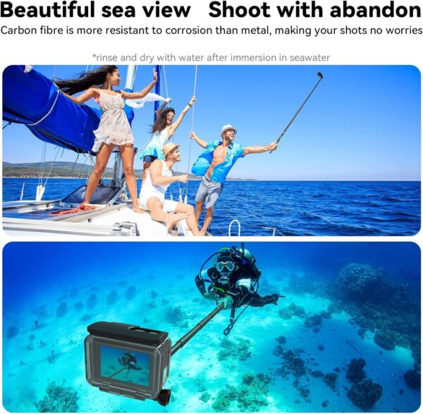 Selfie Stick Long Pole Invisible for GoPro (120cm/47.2in), Carbon Fiber Waterproof Extension Monopod for Go Pro Max Hero 13 12 11 10 9 8 7 DJI Action 5 Pro Pocket 3 Insta 360 X3 GO3 Ace Pro 2 AKASO - Image 6