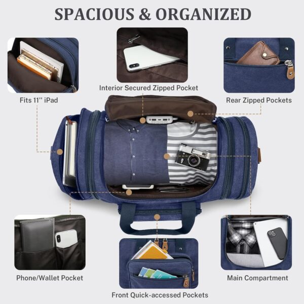 Gonex Canvas Duffle Bag for Travel 50L Expandable Duffel Weekend Overnight Bag men (Blue) - Image 4