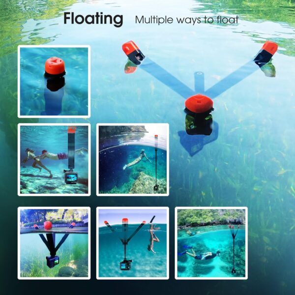 SOONSUN 4in1 Floating Selfie Stick Tripod for GoPro Hero 13 12 11 10 9 8 7 6 5 4 3 Session Max, AKASO, SJCAM Action Camera - As Waterproof Extension Monopod Pole Floating Handle Grip Tripod Stand - Image 3