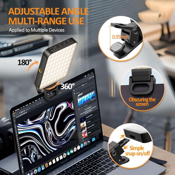 XINBAOHONG Selfie Light, Rechargeable Magnetic Clip Light for Video Conference | 128 LED Portable Light with Universal Compatibility (Phone/Android/Camera/iPad/Laptop) | Makeup, TikTok, Vlog Lighting - Image 5