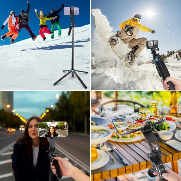 Eocean 71" Tall Selfie Stick Tripod Quadripod with Remote & with 360° Ballhead, Aluminum Alloy Extendable Cell Phone Tripod Stand, Travel Tripod Phone Holder Compatible with iPhone/Android/GoPro - Image 7