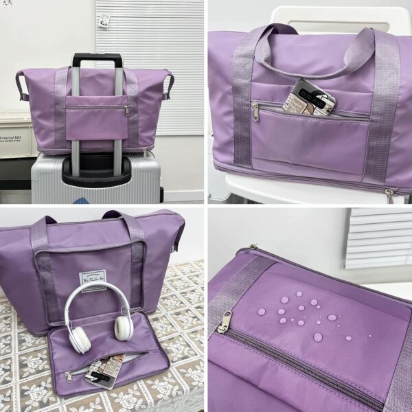 AYWVRBST Large Capacity Double-deck Travel Bag, Dry and Wet Separation Multifunctional Sports Shoulder Bag (Lavender) - Image 3
