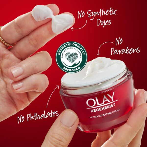 Olay Face Moisturizer, Regenerist Micro-Sculpting Cream for Women, Fragrance-Free - Hydrating, Anti-Aging, Anti-Wrinkle, Firming Skin Care - Hyaluronic Acid, Niacinamide, Amino Peptides, 1.7 Oz - Image 8