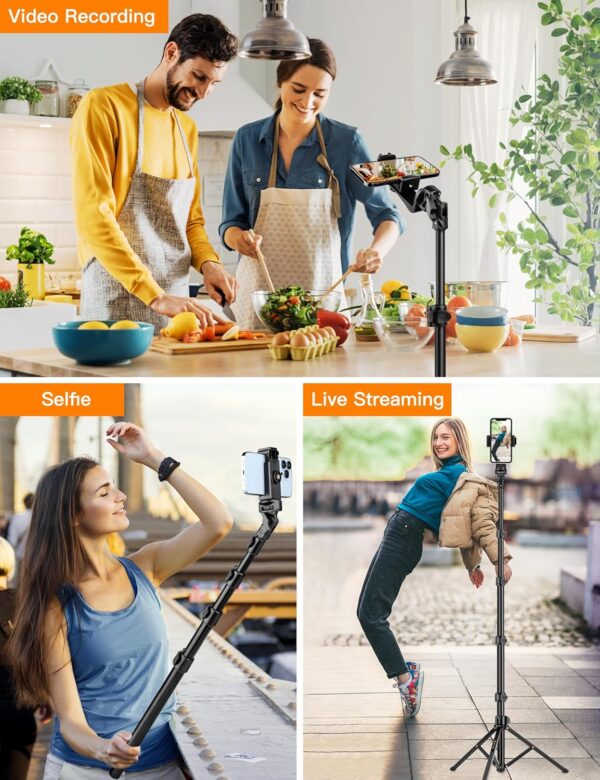 Phone Tripod, 86" Tall Tripod for iPhone with Flexible Gooseneck & Remote, Portable Aluminum Cellphone Stand for Selfies, Video Recording,Travel, Compatible with iPhone Android - Image 5