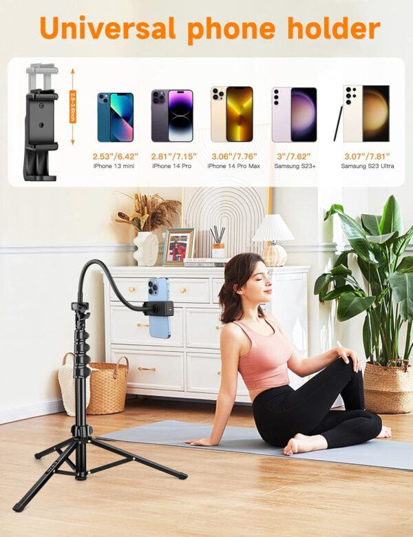 Phone Tripod, 86" Tall Tripod for iPhone with Flexible Gooseneck & Remote, Portable Aluminum Cellphone Stand for Selfies, Video Recording,Travel, Compatible with iPhone Android - Image 4