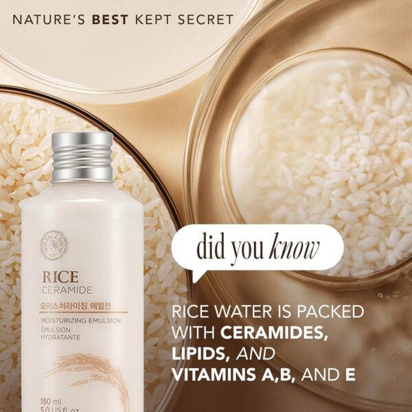 The Face Shop Rice Ceramide Moisturizing Emulsion - Rice Extract - Lightweight Face Moisturizer - Brightening - Hydrating Targets Dryness - Strengthens Skin Barrier - Face Lotion - Korean Skin Care - Image 6