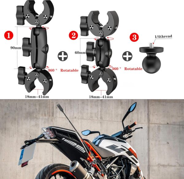 Motorcycle Bike Handlebar Double clamp Mount and 67”Invisible Selfie Stick for insta360 X4/X3/X2/XONE/GO2/3 Action Camera - Image 3