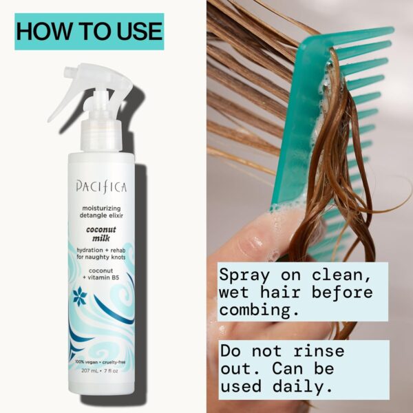 Pacifica Coconut Milk Hair Detangler Spray – Leave-In Conditioning Elixir for Tangle-Free Hair – Instantly Detangles Knots, Adds Shine & Moisture, Prevents Breakage & Frizz – Vegan & Cruelty-Free - Image 3