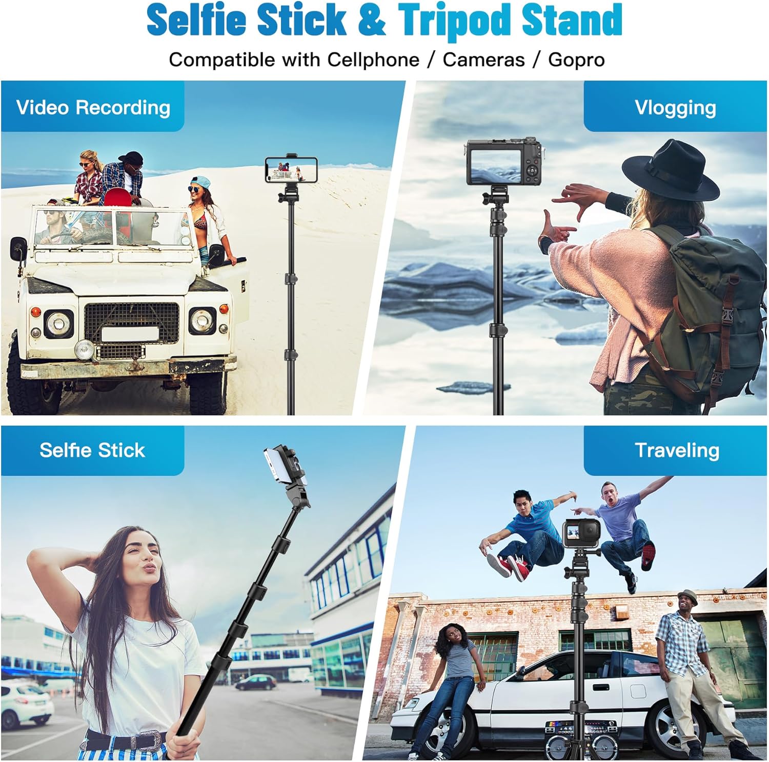Victiv 70" Phone Tripod, Camera Stand Tripod with Remote and Phone Holder, Sturdy & Stable, Height Adjustable Selfie Stick Mode, Perfect for Selfies/Recording/Vlogging/Live Streaming - Image 6