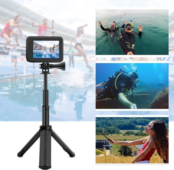 Mini Hand Grip Selfie Stick Tripod Stand for GoPro Hero 13 12 11 10 9 8 7 6 5 4 3,Session, Fusion, Max,Insta360, DJI, Akaso, Phone-Use it as a Selfie Stick Monopod, Handle, Travel Tripod - Image 8