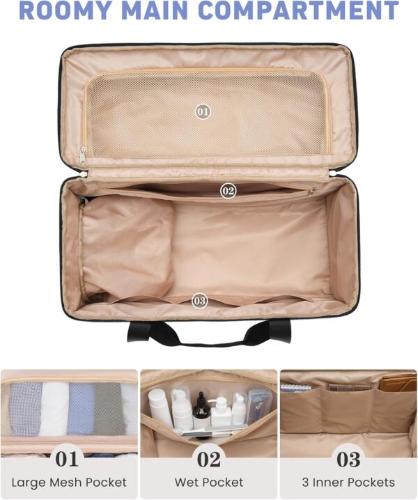 Weekender Travel Duffle Bag for Women: Overnight Bags with Shoe Compartment Carry on Bags for Airplanes with Toiletry Bag Weekend Yoga Gym Bag with Wet Pocket Black - Image 4