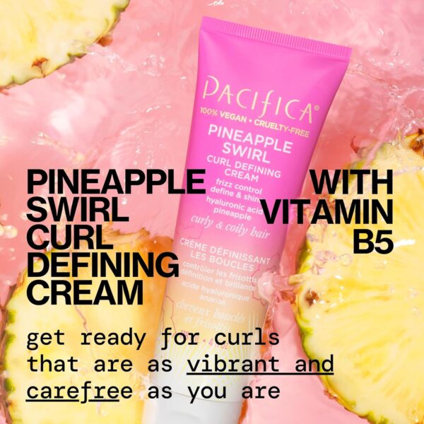 Pacifica Pineapple Swirl Curl Defining Cream for Curly Hair 4 oz – Frizz Control & Curl Enhancer Styling Cream for Curly & Wavy Hair Coconut Oil & Hyaluronic Acid Defines & Adds Bounce Without Crunch - Image 3