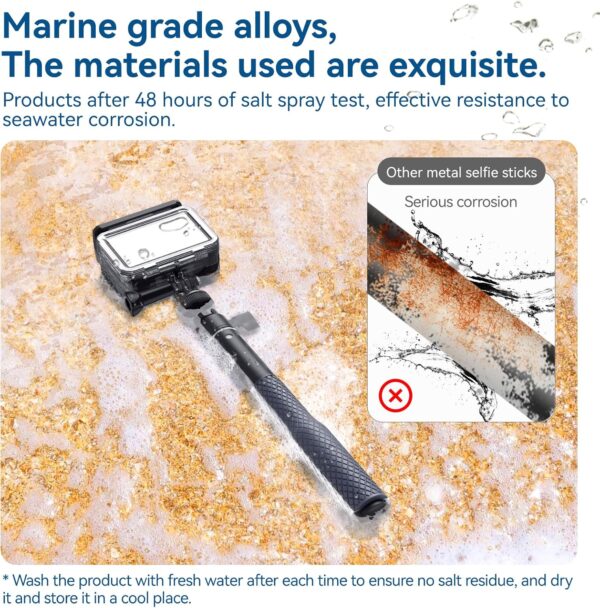 TELESIN 360° Waterproof Selfie Stick 25.75" w Hand Strap Underwater Dive Diving Extension Stick Pole Monopod for GoPro Max 12 11 10 9 8 7 Insta360 X3 GO3 Ace Pro DJI Action 5 Pro 4/3 Osmo Pocket 3 - Image 2