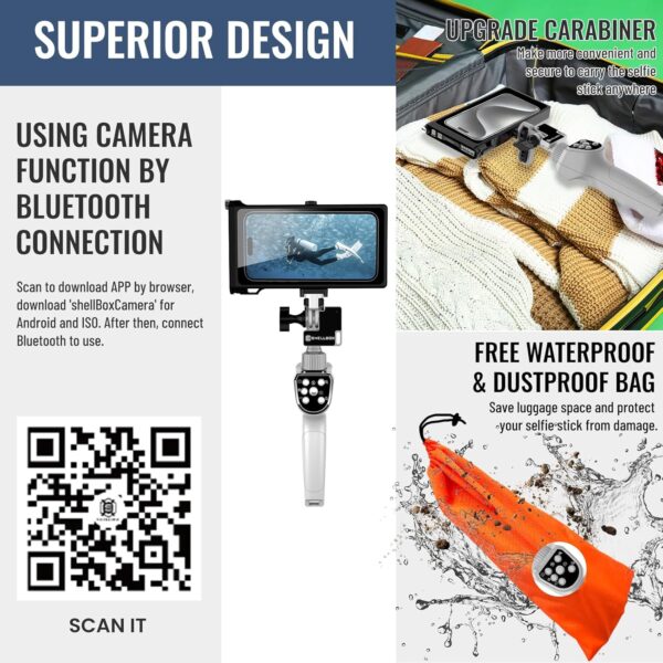 Bluetooth Selfie Stick for iPhone 16 Pro Max/16 Pro Samsung Galaxy S25 Ultra, Extendable & Portable Diving Surfing Swimming Waterproof Phone Selfie Stick, Underwater Photo/Video Recording with Lanyard - Image 8