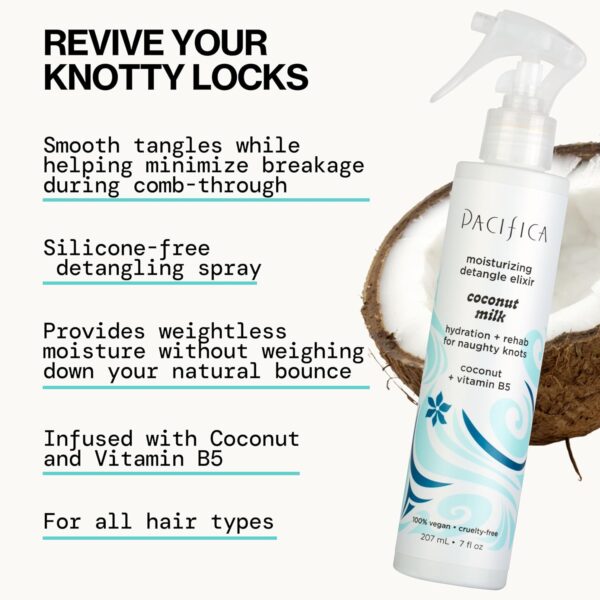 Pacifica Coconut Milk Hair Detangler Spray – Leave-In Conditioning Elixir for Tangle-Free Hair – Instantly Detangles Knots, Adds Shine & Moisture, Prevents Breakage & Frizz – Vegan & Cruelty-Free - Image 4