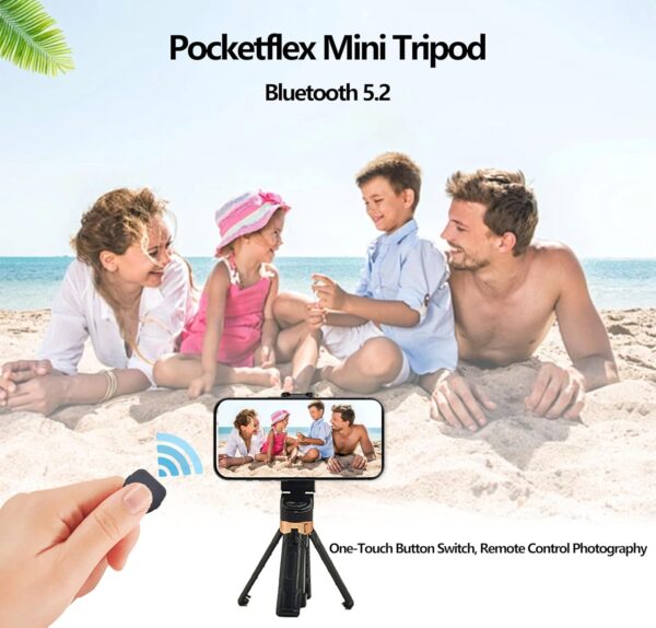2025 New Pocketflex Mini Tripod, Pocket Flex Portable Selfie Stick, Magic Selfie Stick, Flipping Flexible Tripod Mini JJ02, 360°Pocket Flex Selfie Stick with Remote (Black) - Image 2