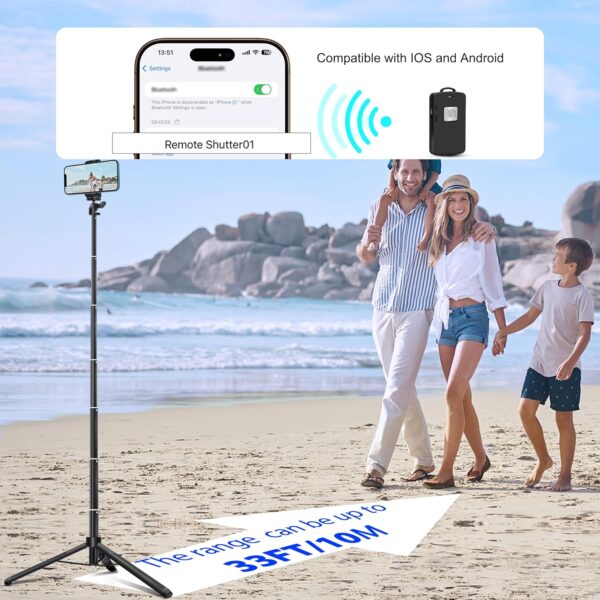 Extendable 62 inches Aluminum Alloy Selfie Stick Phone Tripod Stand New Model with Wireless Remote Shutter Compatible with All Cell Phones/Live Stream/Vlog/iPhone 16/15/14/13/Android - Image 5
