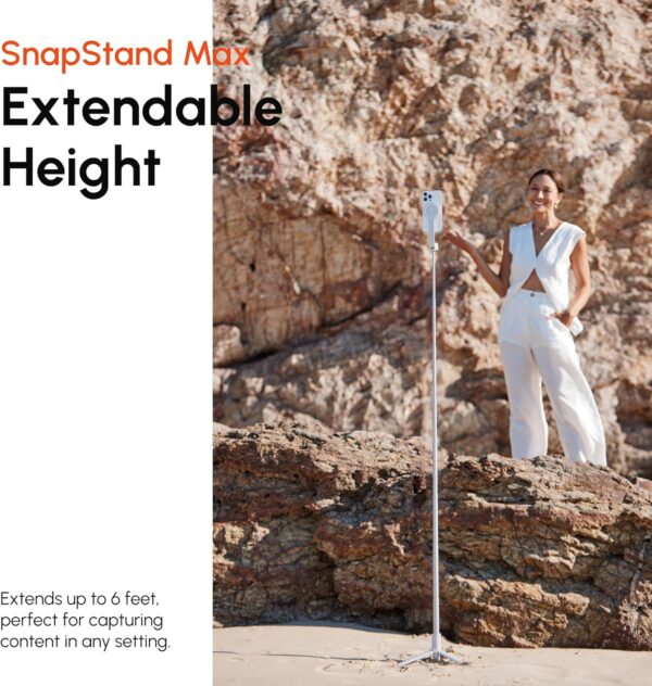 ShiftCam SnapStand Max – Magnetic Selfie Stick & Tripod – Compact, Foldable & Extendable with Tilt Head and Magnetic Bluetooth Remote (Stone, SnapStand Max) - Image 5