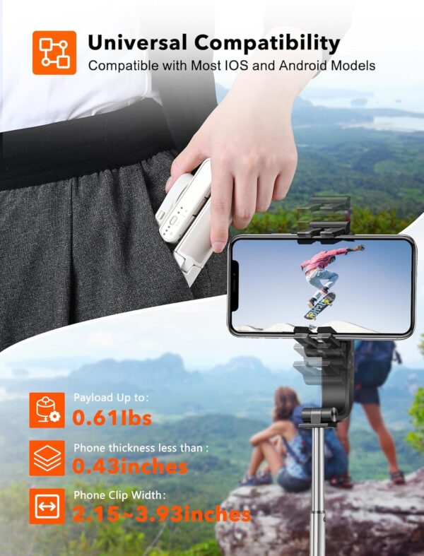 Selfie Stick Gimbal Stabilizer, 1 Axis Face Tracking & 360° Rotation Tripod with Wireless Remote, 4 in 1 Portable Tripod w/Extendable Stick for iPhone 14/Android Video Recording hohem iSteady Q - Image 5
