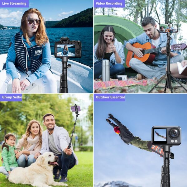 Fugetek 62" Selfie Stick Tripod for iPhone, Stable 4 Leg Design, Bluetooth Remote, Aluminum Stick & Legs, Lightweight, Portable All in One, Compatible with iPhone & Android, Non Skid Feet - Image 3