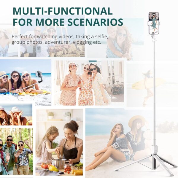 ATUMTEK 59" Selfie Stick Tripod, Stable Tripod Stand with Detachable Bluetooth Remote, Compatible with iPhone 14 Pro Max/14 Plus/14/13/12/11, GoPro, Samsung, LG, Google Smartphones, White - Image 7