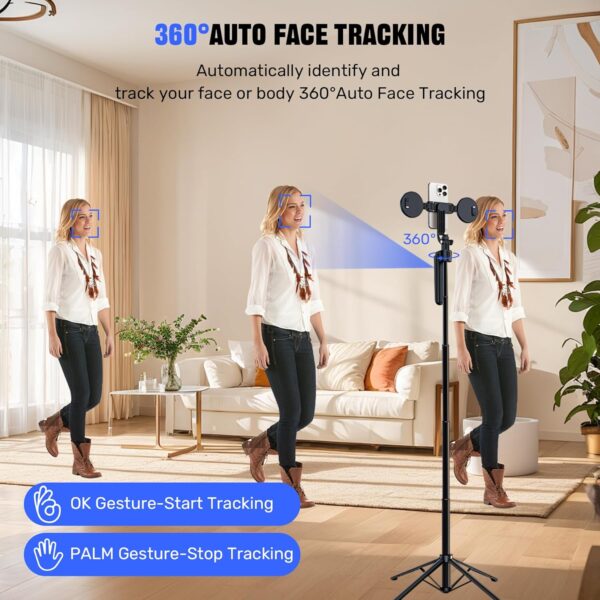 Auto Face Tracking Selfie Stick Tripod for iPhone with Light,360 Rotation That Follows Your Movement,70" Phone Camera Tripod Stand with Remote for Content Creator Vlog Live Stream Video Recording - Image 2