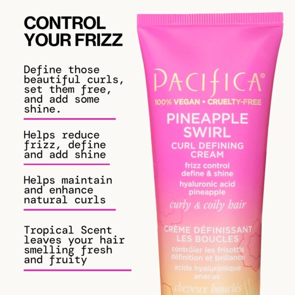 Pacifica Pineapple Swirl Curl Defining Cream for Curly Hair 4 oz – Frizz Control & Curl Enhancer Styling Cream for Curly & Wavy Hair Coconut Oil & Hyaluronic Acid Defines & Adds Bounce Without Crunch - Image 4