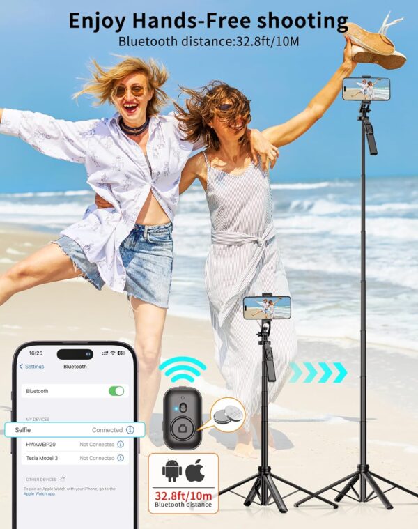 Selfie Srick Tripod Phone:70.8" Adjustable Stand for iPhone 15/Samsung S23/GoPro, Portable Tripod for Camera & Phone, Vlogging, YouTube Live Streaming, Travel Photography - Image 4
