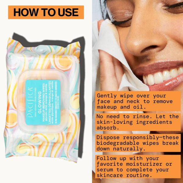 Pacifica Makeup Remover Face Wipes - Daily Facial Cleansing & Exfoliating Towelettes - Biodegradable - Organic - w/ Gycolic Acid - Clean Beauty Vegan & Cruelty-Free Dermatologist Tested 30 Count - Image 12