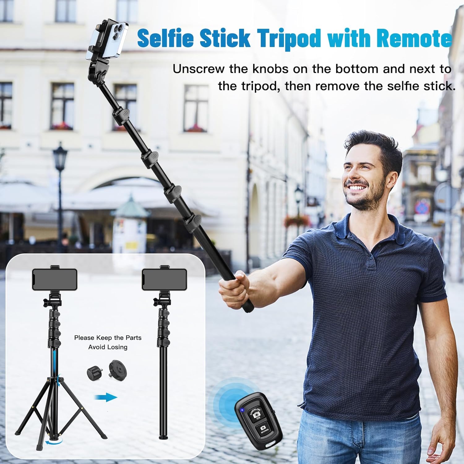 Victiv 70" Phone Tripod, Camera Stand Tripod with Remote and Phone Holder, Sturdy & Stable, Height Adjustable Selfie Stick Mode, Perfect for Selfies/Recording/Vlogging/Live Streaming - Image 5