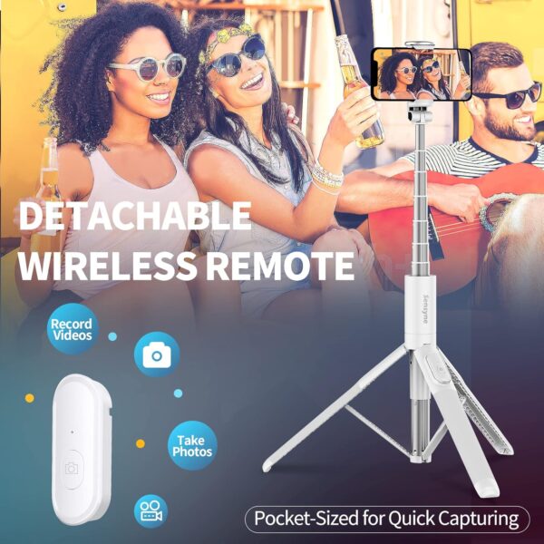 Sensyne 60" Phone Tripod, Lightweight All in One Selfie Stick Integrated with Wireless Remote Compatible with All Cell Phones for Selfie/Video Recording/Photo/Live Stream/Vlog（White） - Image 2