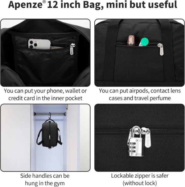 Small Gym Bag Carry On Bag - 12 in Mini Duffle Bag Lightweight for Overnight Travel（Black） - Image 5