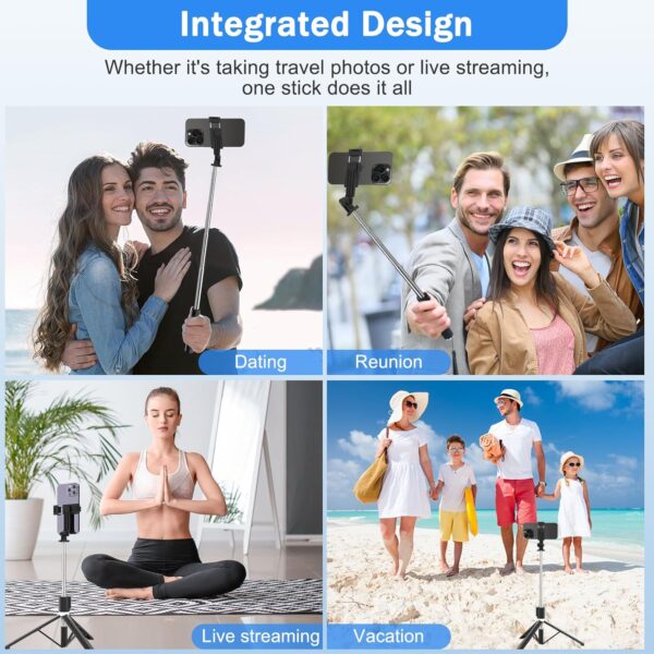 Selfie Stick Tripod with Fill Light, Phone Selfie Stick ，Durable Stainless Steel Design, Bluetooth Remote Control, and Stable Three-Legged Support for Live Broadcasts, Video Shooting (Black) - Image 5