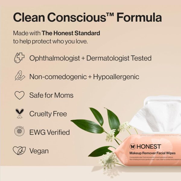 Honest Beauty Fragrance Free Cleansing Makeup Remover Facial Wipes | Plant Based, Hypoallergenic, Gentle for Sensitive Skin | 90 Count - Image 5