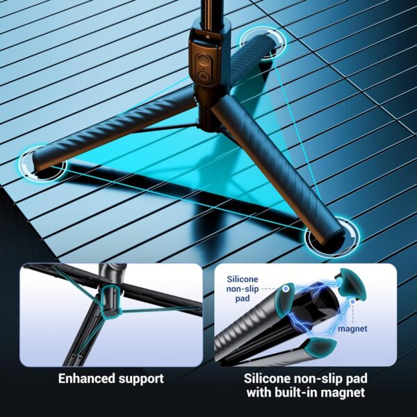 Magnetic Phone Tripod Selfie Stick, 40.9” Extendable Cell Phone Tripod Stand for iPhone 16 15 14 13 12 MagSafe Phone Case with Clamp & Wireless Remote for Selfie Vlogging Video Recording-Black - Image 7