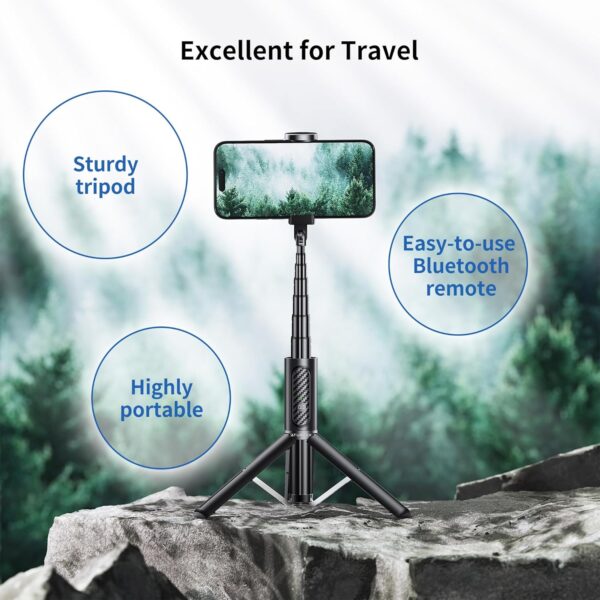 ATUMTEK Selfie Stick Tripod, Extendable 3 in 1 Aluminum Bluetooth Selfie Stick with Wireless Remote and Tripod Stand for iPhone 16/15/14/13/12/11 Pro Max/XS Max/XS/XR/X/8/7, Samsung Smartphones Black - Image 6
