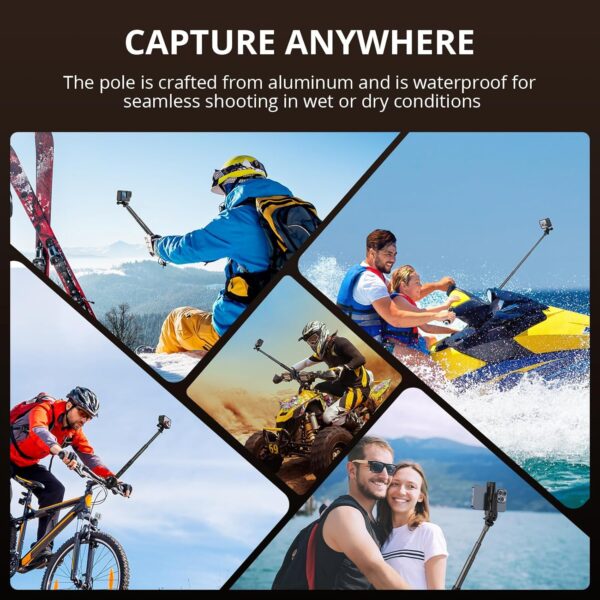 ATUMTEK 114cm Invisible Selfie Stick, 1/4" Extended Monopod Pole, Solid and Compact Design for Insta360, for GoPro, DJI, Action Camera (Buckle Mount for GoPro and Wrist Strap Included) - Image 7