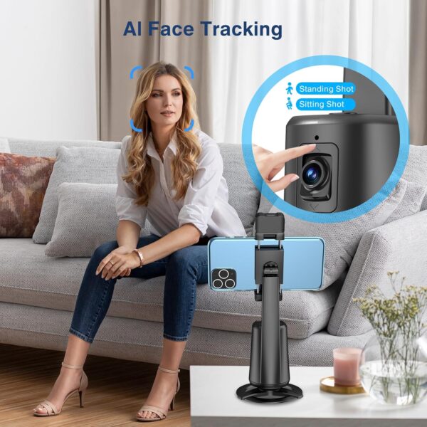 Auto Face Tracking Tripod 360° Rotating Auto Tracking Phone Stand, No App, Phone Camera Stand with Remote and Gesture Control, Rechargeable Smart Shooting Stand for Live Video Recording Tiktok（Black） - Image 6
