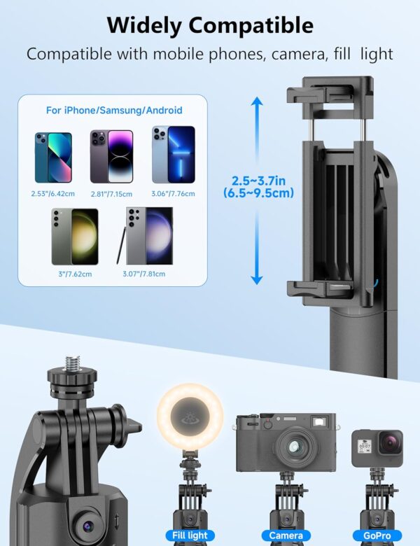 64'' Auto Face Tracking Tripod 360 Rotation with Stand, Handheld Stabilization, Aluminum Quadrapod Selfie Stick Phone Tripod with Remote Compatible with iPhone, Android for TikTok, Live Streaming - Image 7