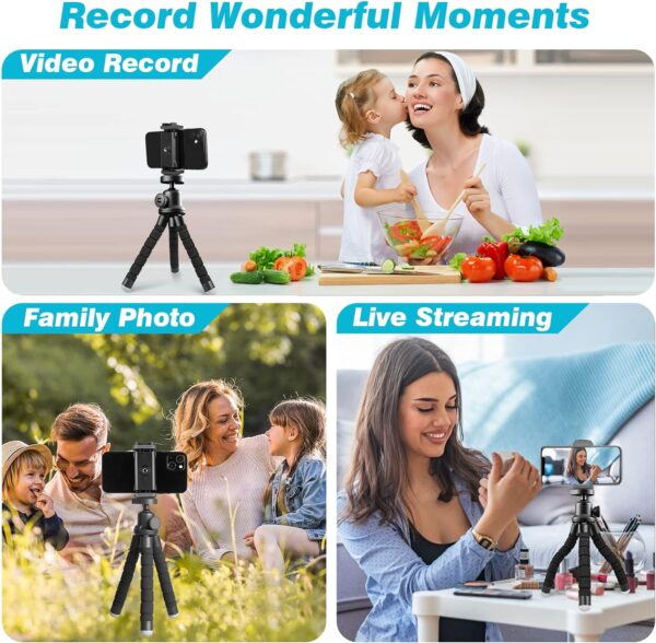 UBeesize Phone Tripod, Portable and Flexible Tripod with Wireless Remote and Clip, Cell Phone Tripod Stand for Video Recording(Black) - Image 6
