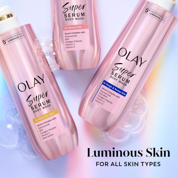 Olay Super Serum Body Wash for Extra Dry Skin, 24hr Long Lasting Hydration, 5+ Ingredient Serum Complex for Bright Even Firm Luminous Skin, 18.5 fl oz - Image 11