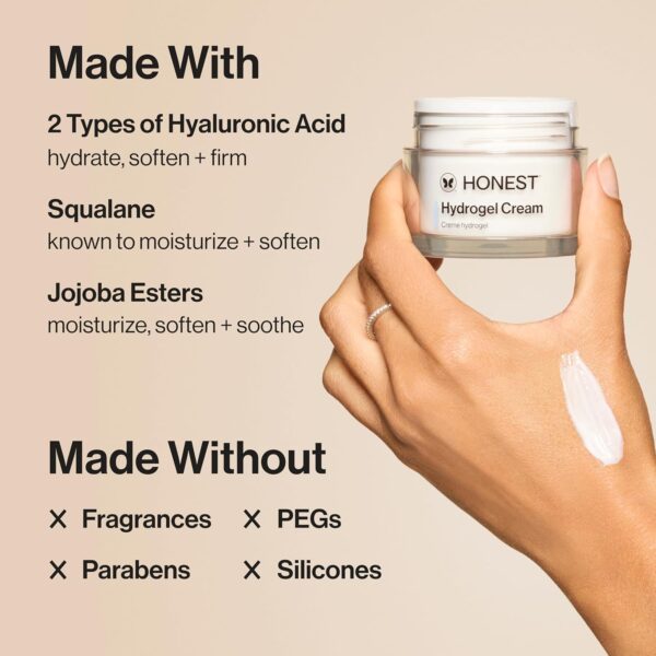 Honest Beauty Hydrogel Cream with Hyaluronic Acid, Jojoba, + Squalane | Oil Free, Lightweight, Moisturizing | EWG Verified, Vegan + Cruelty Free | 1.7 fl oz - Image 4