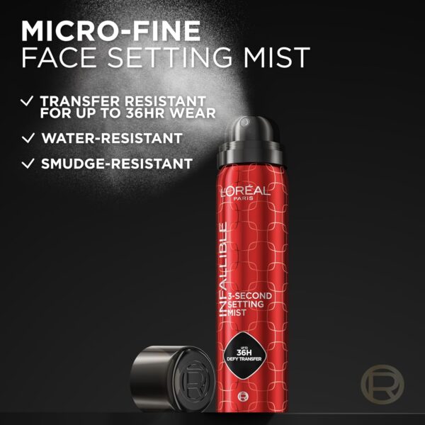 L'Oreal Paris Infallible 3-Second Setting Spray Mist, Microfine Mist for up to 36HR Wear, Clear, 1.76 oz - Image 2