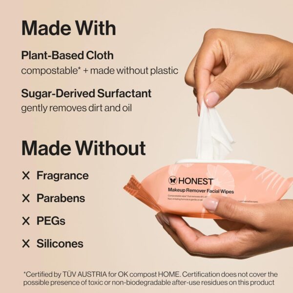 Honest Beauty Fragrance Free Cleansing Makeup Remover Facial Wipes | Plant Based, Hypoallergenic, Gentle for Sensitive Skin | 90 Count - Image 4